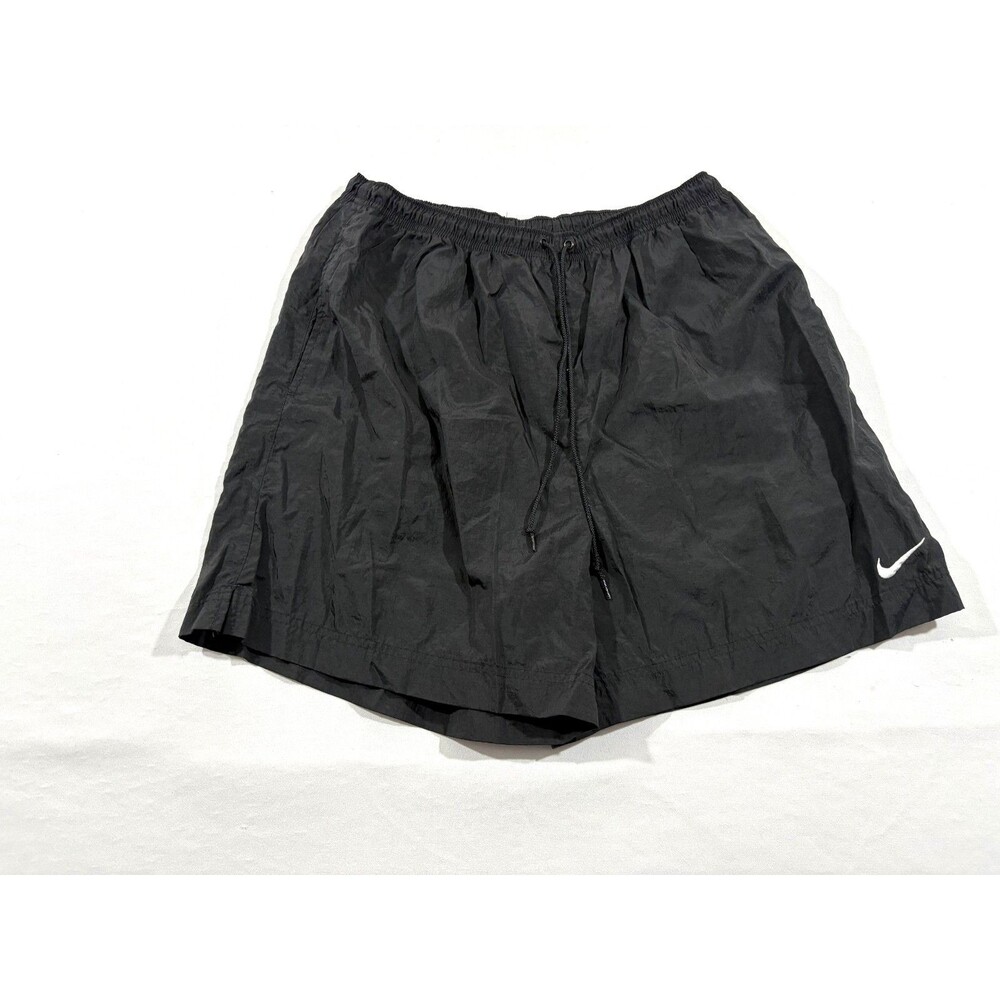 VTG Nike Shorts Black Nylon Swoosh Drawstring Gym Running 90s Rare Sz XL Youth